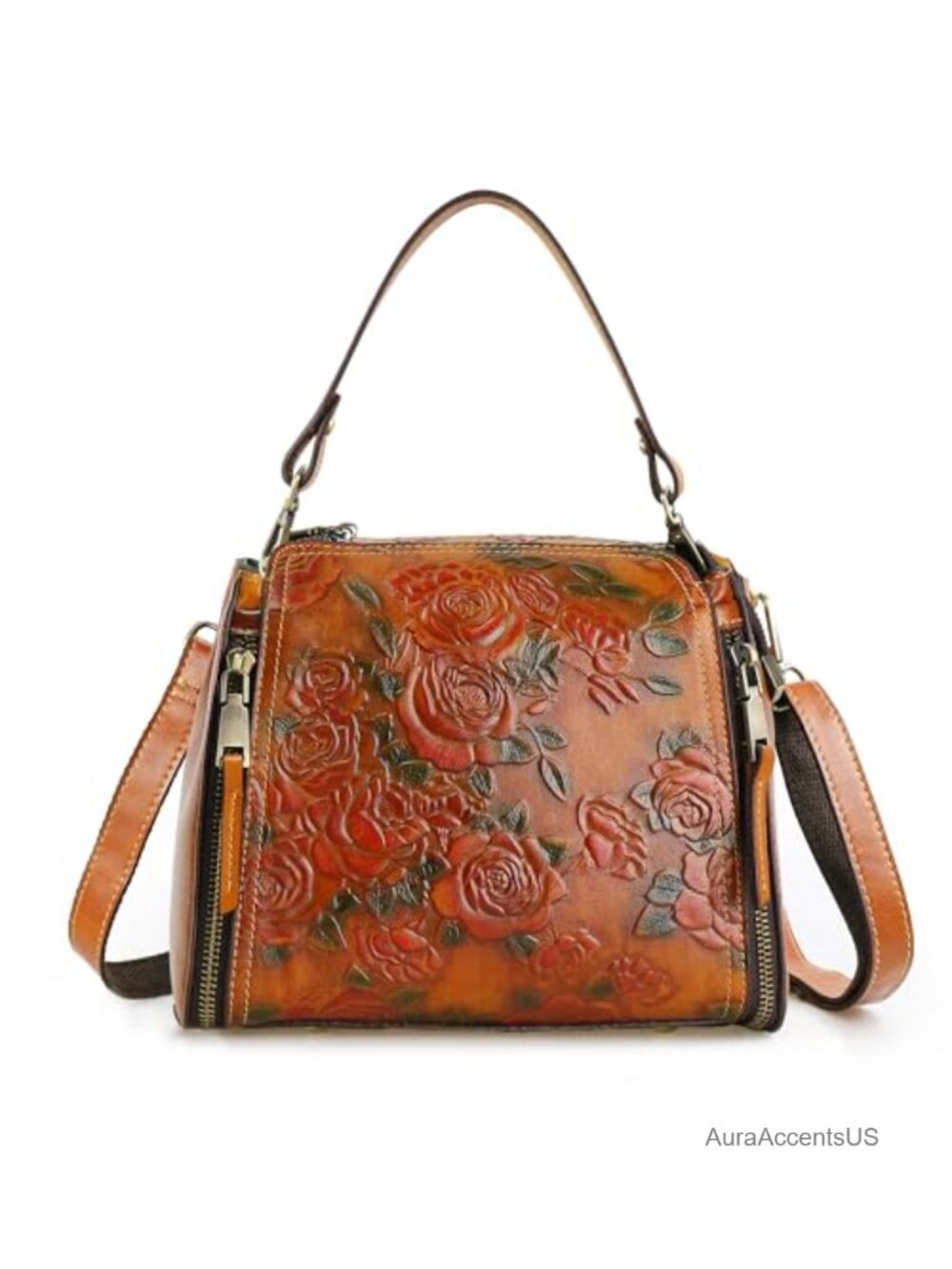 Genuine Leather Satchel Vintage Embossing Shoulder Crossbody Bag